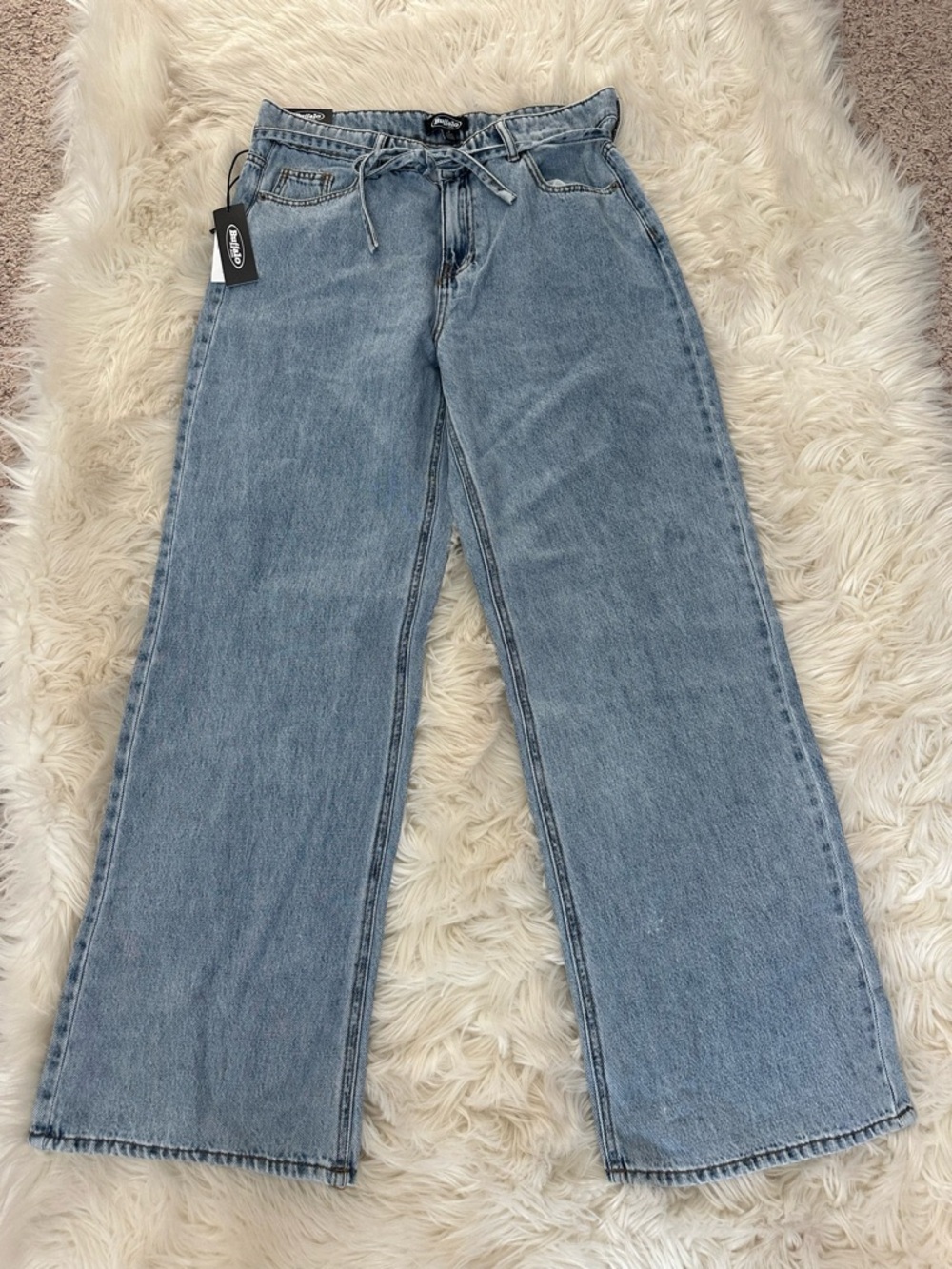 Buffalo Light Blue belted Flared Wide-Leg Jeans